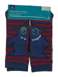 Nové - 2x Barevně pruhované ponožky Tchibo vel. 27-30