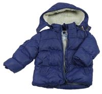 Tmavomodrá šusťáková prošívaná zimní bunda s odepínací kapucí Rebel 