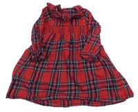 Červeno-tmavomodré kostkované flanelové šaty s volánkem George 