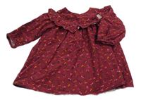 Malinové manšestrové květované šaty s límečkem Next