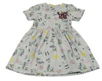 Šedé melírované šaty s jednorožci 