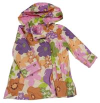 Pudrová šusťáková nepromokavá jarní parka s květy a kapucí Next