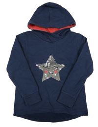 Tmavomodrá mikina s hvězdou z flitrů a kapucí Topolino
