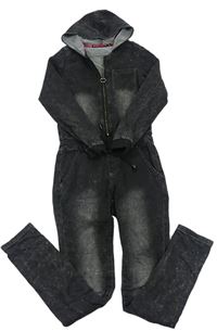 Černá šisovaná chino tepláková riflová kombinéza s kapucí COOLCAT