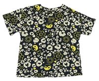 Černo-smetanové vzorované tričko se smajlíky a sluníčky a srdíčky Next