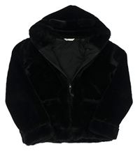 Černá kožešinová podšitá bunda s kapucí s oušky H&M