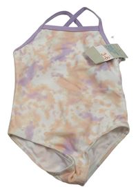 Bílo-světleoranžovo/fialové batikované jednodílné plavky PRIMARK