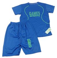 2Set - Modré sportovní tričko s nápisy + kraťasy