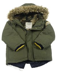 Khaki šusťáková zimní parka s kapucí s kožešinou Matalan