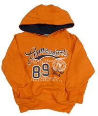 Tmavooranžová mikina s nápisy a číslem a kapucí zn. INFINITY KIDS