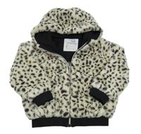 Smetanovo-černý vzorovaný kožešinový podšitý bomber s kapucí Nutmeg