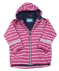 Tmavorůžovo-bílá pruhovaná nepromokavá jarní bunda s nápisem a odepínací kapucí 