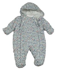 Bílá šusťáková zimní kombinéza s kytičkami a kapucí M&S