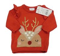 Nové - červený svetr se sobem a volánky F&F