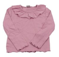 Růžové žebrované triko s volánem Kiki&Koko