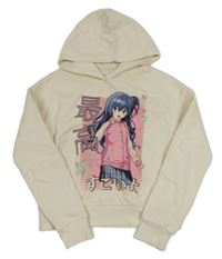 Smetanová crop mikina s dívkou a kapucí C&A