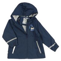 Tmavomodrá neopromokavá bunda s buldozerem a kapucí lupilu