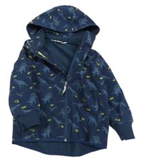 Tmavomodrá softhellová bunda s dinosaury a odepínací kapucí H&M
