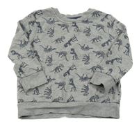 Šedá melírovaná mikina s kostrami dinosaurů George