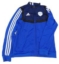 Safírovo-černo-tmavomodrá thermo fotbalová propínací mikina se znakem Adidas