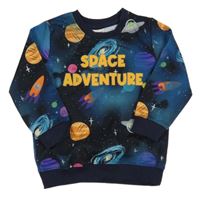 Černo-petrolejová mikina s planetami a nápisy babyhug