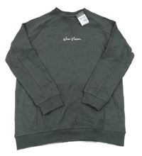 Nové - tmavošedá žebrovaná mikina s nápisem a kapsou PRIMARK