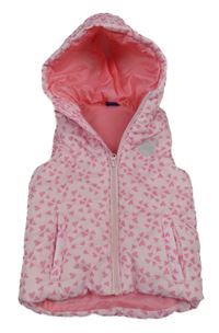 Světlerůžová prošívaná šusťáková zateplená vesta se srdíčky a zajíčkem a kapucí lupilu