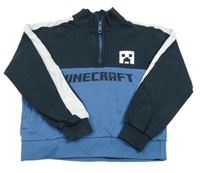 Tmavomodro-modro-bílá mikina s Minecraft 