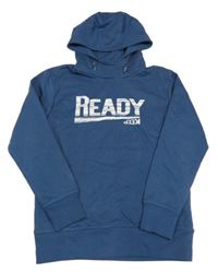 Tmavomodrá mikina s nápisem a kapucí YIGGA