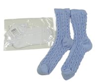 Nové - 2Set - Bílé kotníčkové ponožky s krajkovým volánkem + modrofialové vzorované teplé ponožky 