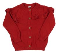 Červený vzorovaný propínací svetr s volánky Tu