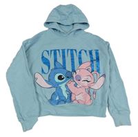 Světlemodrá crop mikina se Stitchem a Angelou a kapucí Disney