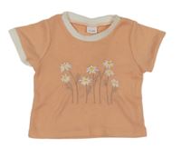 Broskvovo-bílé žebrované tričko s kytičkami