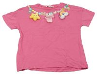 Tmavorůžové crop tričko s 3D obrázky TERRANOVA