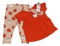 Nové - 3set - Červená tunika + legíny + čelenka s jablíčky Lupilu 