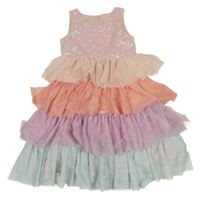Světlerůžovo-korálovo-světlefialovo-mátové třpytivé vrstvené tylové šaty s flitry H&M