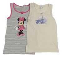2x - Košilka - Šedo/bílá pruhovaná melírovaná s Minnie, smetanová melírovaná s Elsou Disney