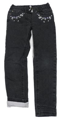 Černošedé skinny teplákové podšité rifle s květy C&A