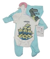 Nové - 3Set - pomněnkový overal s Toy Story + šátek + bílé body PRIMARK