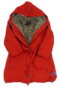 Červený plátěný přechodový kabát s kytičkami a kapucí Catimini 
