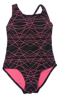 Černo-růžové vzorované jednodílné plavky Next