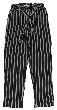 Černo-bílé pruhované lehké kalhoty s páskem H&M