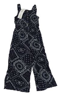 Tmavomodrý vzorovaný lehký culottes overal George