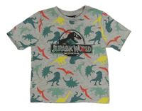 Šedé melírované tričko s dinosaury - Jurský svět
