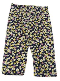 Tmavomodro-žluto-růžové květované capri legíny C&A