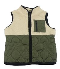 Béžovo-khaki huňato/šusťáková zateplená vesta s prošíváním Matalan