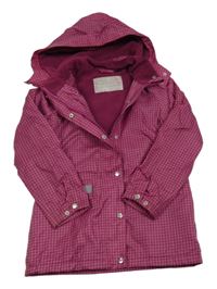 Fuchsiovo-vínová kostkovaná šusťáková zateplená bunda s kapucí Pepperts