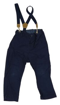 Tmavomodré plátěné kalhoty s kšandami H&M