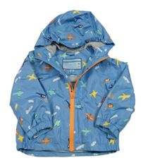 Modrá šusťáková jarní bunda s letadly a kapucí Pocopiano
