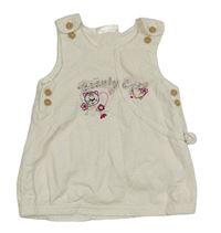 Smetanové manšestrové podšité laclové šaty s kočkou a květy